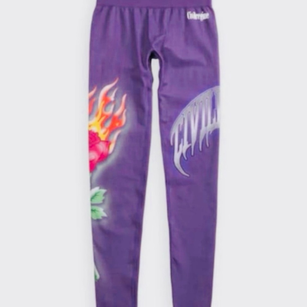 Civil Regime 🌹🔥 leggings rose flame purple scrunch booty